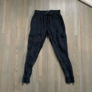 Black linen cargo pants